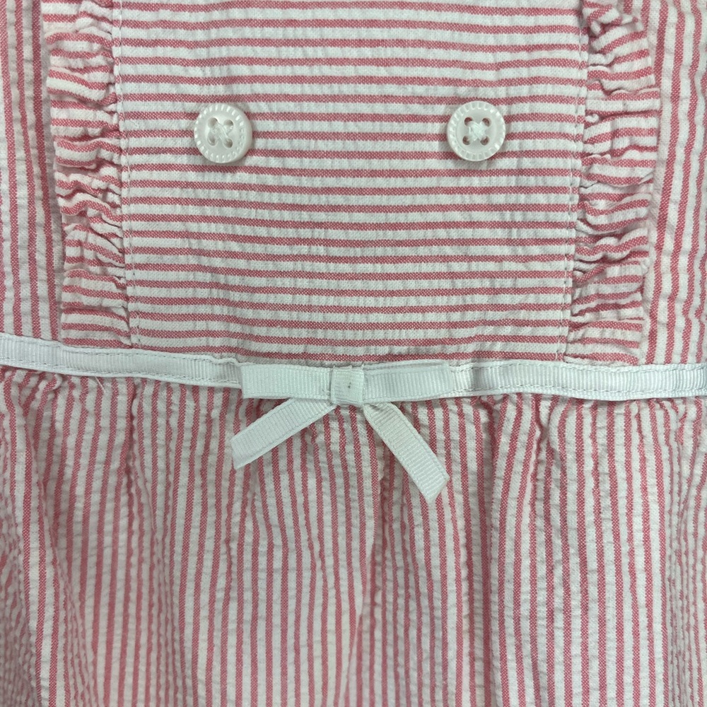 Janie and Jack Pink and White Seer Sucker Striped Smocked Romper Girls 12-18 mo - Picture 3 of 9